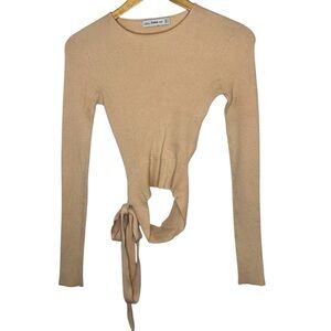 Zara Pink Knit Lower Open Back Long Sleeve Sweater Size S